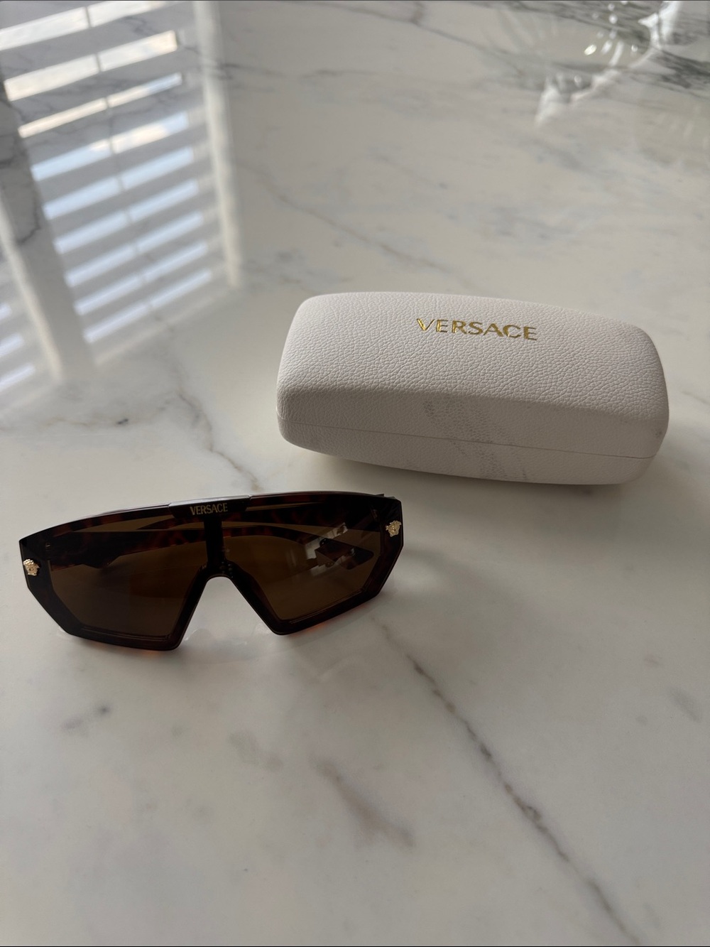 Versace Brown Shield Sunglasses with Gold Accents